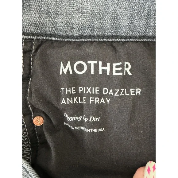 Mother The Pixie Dazzler Ankle Fray Jeans Digging Up Dirt Grey Button Fly 33